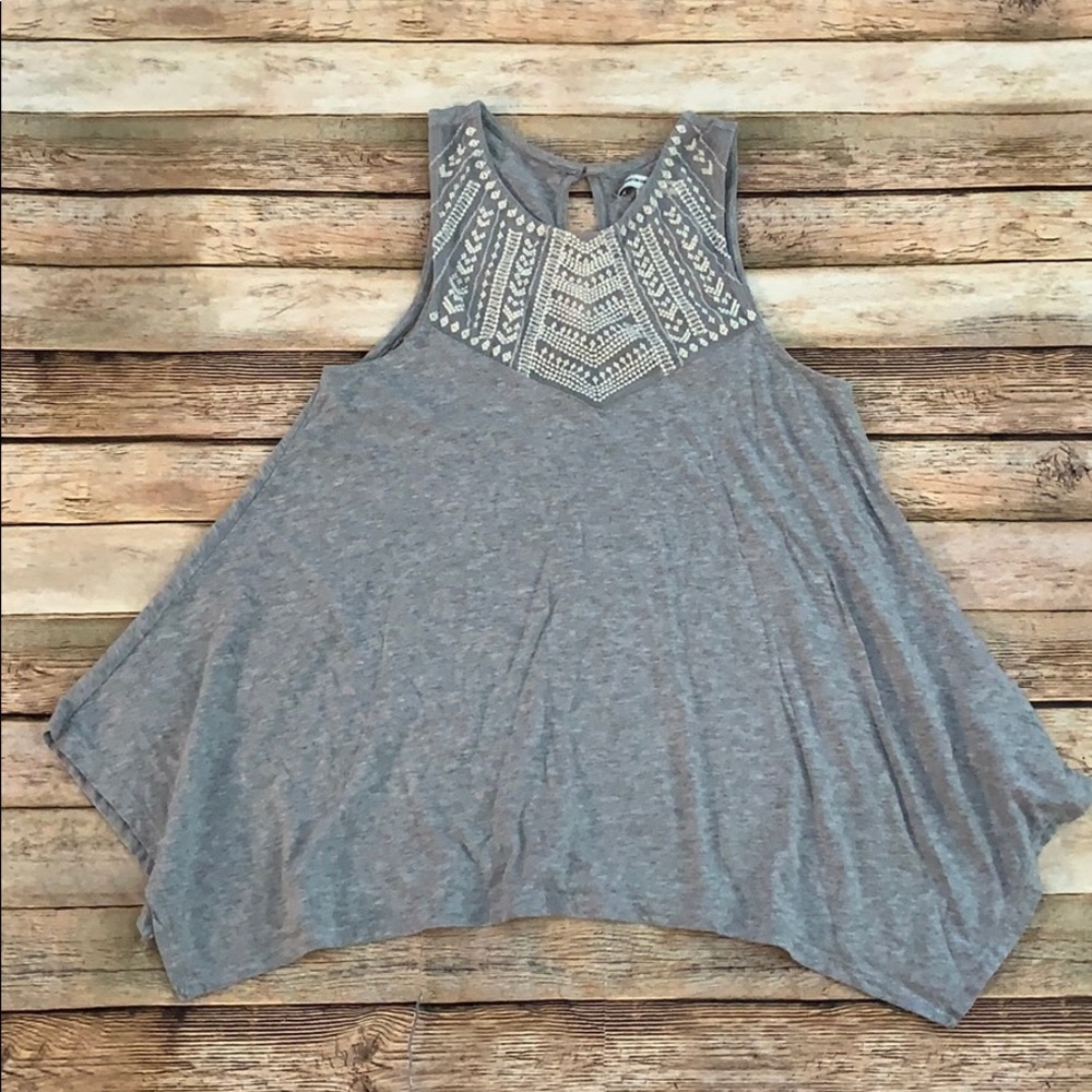 American Eagle Gray Embroidered Tank Top